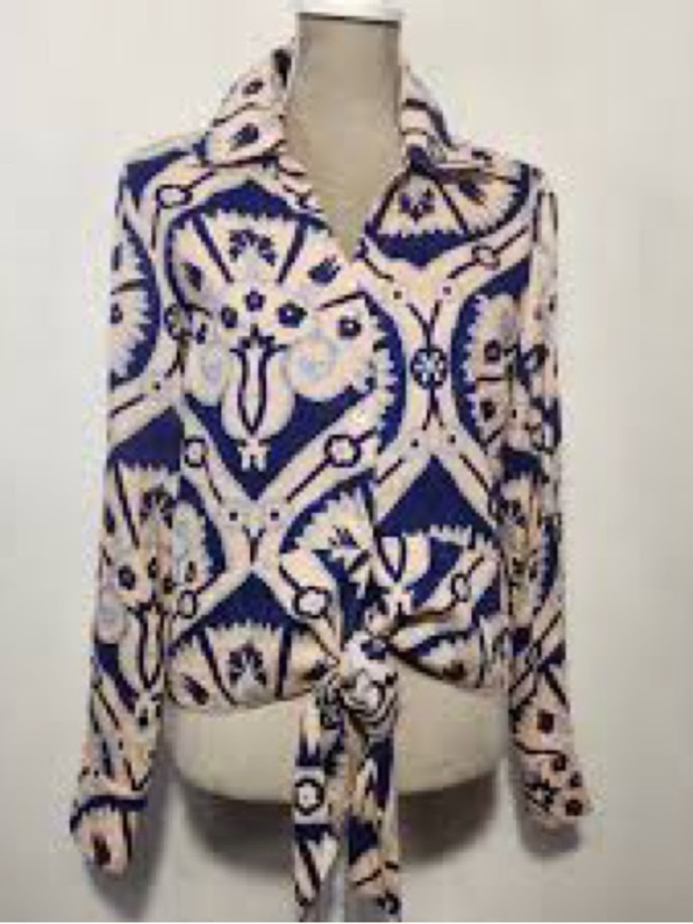 Kristen Sirrano linen blend floral tie front button-down blouse M - Picture 4 of 14